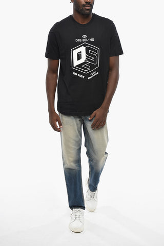 Cotton Crewneck T-Shirt T-JUST-RIB With Contrast Logo