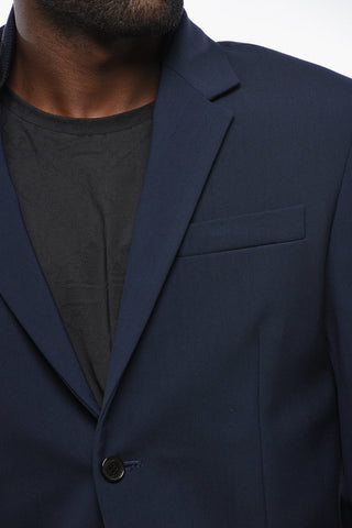 Virgin Wool-Blend Two-Button Blazer with Classic Lapel