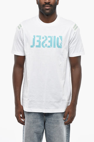 Solid-Color Crewneck T-shirt T-JUST-RIB with Flocked Logo