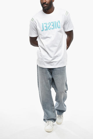 Solid-Color Crewneck T-shirt T-JUST-RIB with Flocked Logo