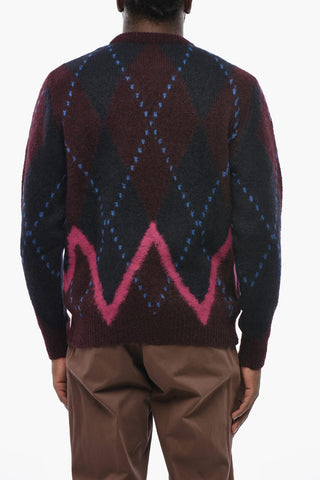 Crewneck Sweater with Argyle Pattern