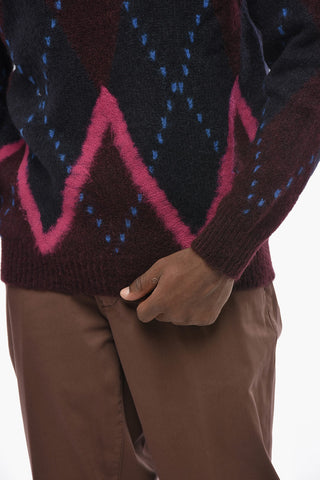 Crewneck Sweater with Argyle Pattern