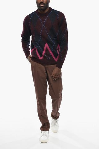 Crewneck Sweater with Argyle Pattern