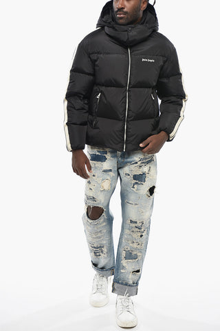 Quilted Puffer Jacket with Contrast Side Stripes