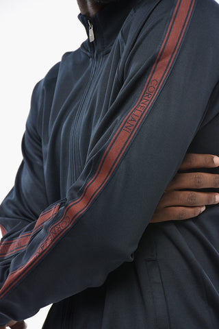 Solid-Color Full-Zip Sweatshirt with Contrast Logo Tape