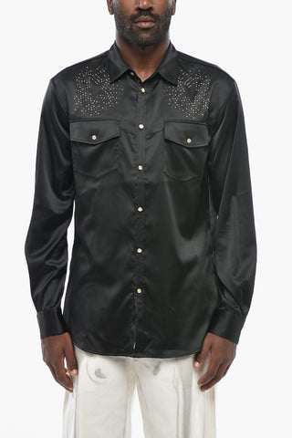 Camicia RELAX DAN in Satin Abbellita da Borchie con Bottoni Gioiello