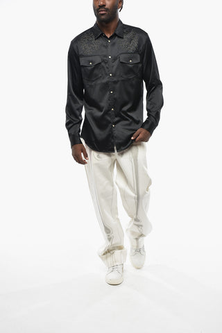 Camicia RELAX DAN in Satin Abbellita da Borchie con Bottoni Gioiello