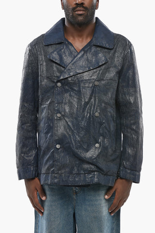 Double-Breasted Crackle-Effect Jacket D-BONDED-S With Logo Buttons