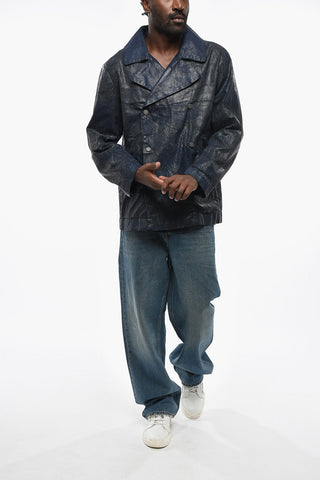 Double-Breasted Crackle-Effect Jacket D-BONDED-S With Logo Buttons