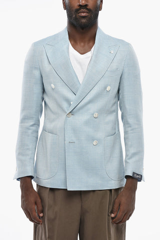 Virgin Wool and Silk Unlined Double-Breasted Jacket ISCHIA with Herringbone Pattern