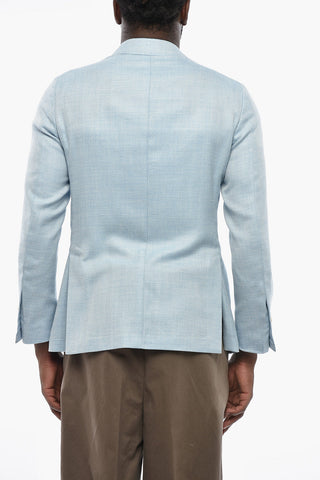 Virgin Wool and Silk Unlined Double-Breasted Jacket ISCHIA with Herringbone Pattern