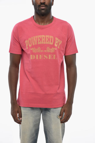 Cotton Crewneck T-shirt T-RUST with Raised and Velour Detailing