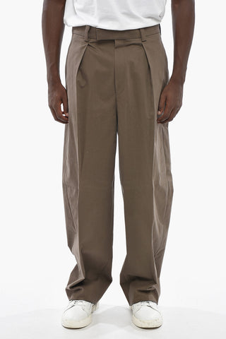 Lightweight Cotton Single-Pleat Trousers with Belt Loops
