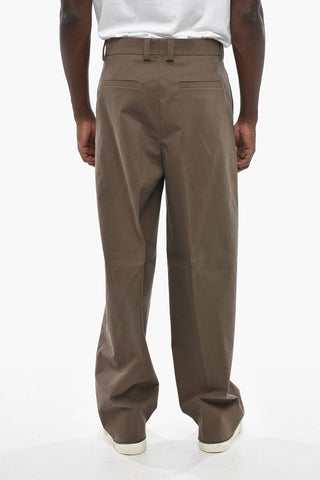 Lightweight Cotton Single-Pleat Trousers with Belt Loops
