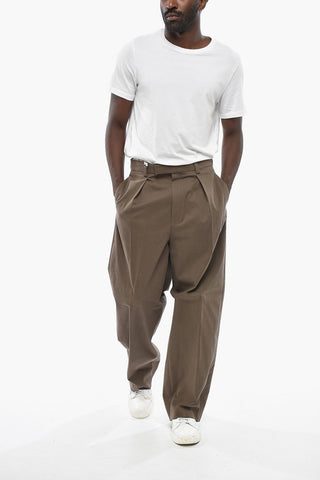 Lightweight Cotton Single-Pleat Trousers with Belt Loops