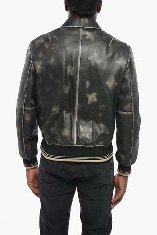 Acid-Wash Effect Leather Jacket NEW-LAKER-LE With Snap Buttons