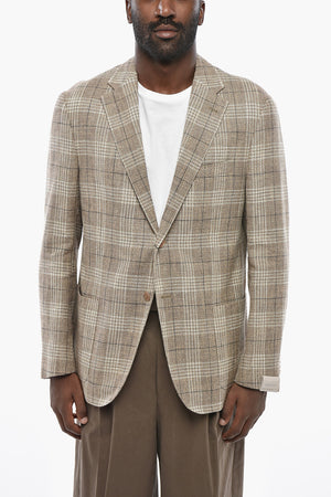 Half-Lined Cotton-Blend Blazer with Tartan Pattern