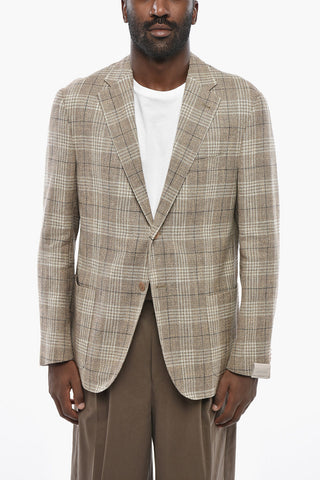 Half-Lined Cotton-Blend Blazer with Tartan Pattern