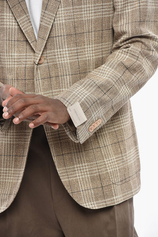 Half-Lined Cotton-Blend Blazer with Tartan Pattern