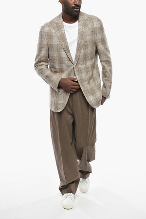 Half-Lined Cotton-Blend Blazer with Tartan Pattern