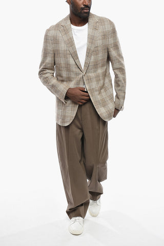 Half-Lined Cotton-Blend Blazer with Tartan Pattern