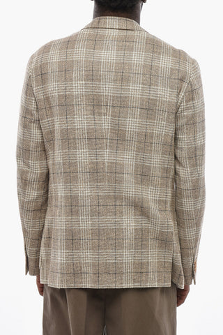 Half-Lined Cotton-Blend Blazer with Tartan Pattern