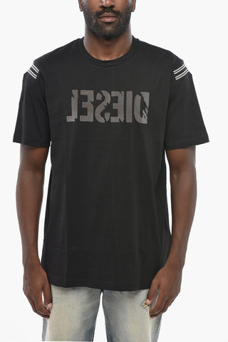 Cotton Crewneck T-shirt T-JUST-RIB with Raised Velour Logo