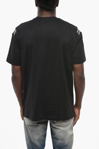 Cotton Crewneck T-shirt T-JUST-RIB with Raised Velour Logo