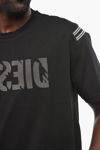 Cotton Crewneck T-shirt T-JUST-RIB with Raised Velour Logo