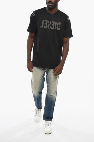 Cotton Crewneck T-shirt T-JUST-RIB with Raised Velour Logo