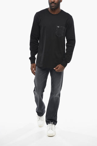 Crewneck Long-Sleeve T-shirt T-JUST-LS-D with Chest Pocket