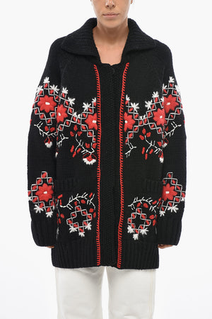 Gestickter Maxi-Cardigan aus reiner Wolle
