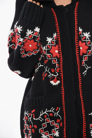 Gestickter Maxi-Cardigan aus reiner Wolle