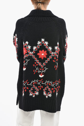 Gestickter Maxi-Cardigan aus reiner Wolle