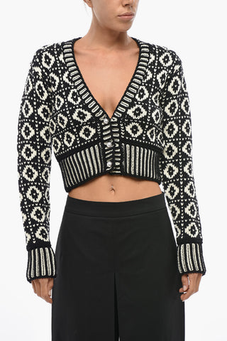 Cropped-Fit Jacquard Wool Cardigan