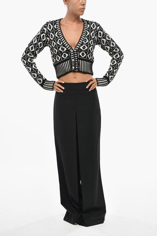 Cropped-Fit Jacquard Wool Cardigan
