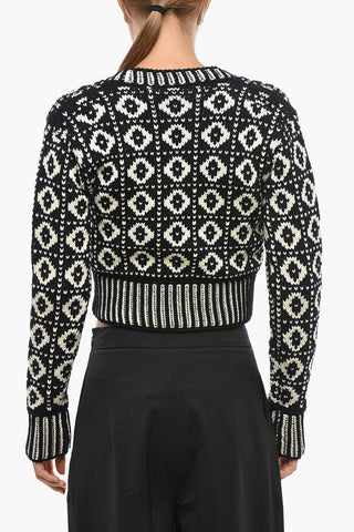 Cropped-Fit Jacquard Wool Cardigan