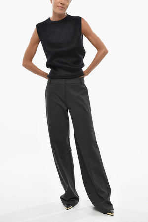 Solid-Color Straight-Leg Trousers with Embossed Logo