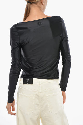Langarm-Top T-KNOT Mit Tiefem V-Ausschnitt Und Raffungen