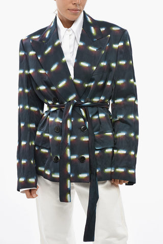 Gemusterter zweireihiger Blazer mit Gürtel