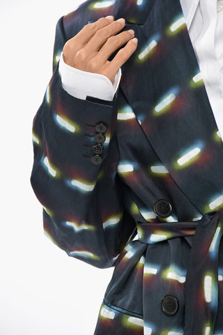 Gemusterter zweireihiger Blazer mit Gürtel