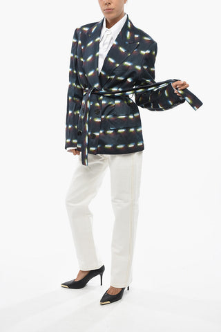 Gemusterter zweireihiger Blazer mit Gürtel