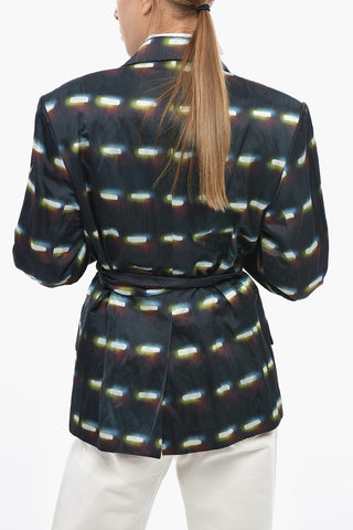 Gemusterter zweireihiger Blazer mit Gürtel