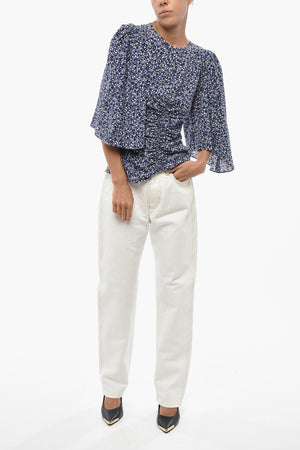 Silk Top GEZA with Floral Pattern and Flared Sleeves