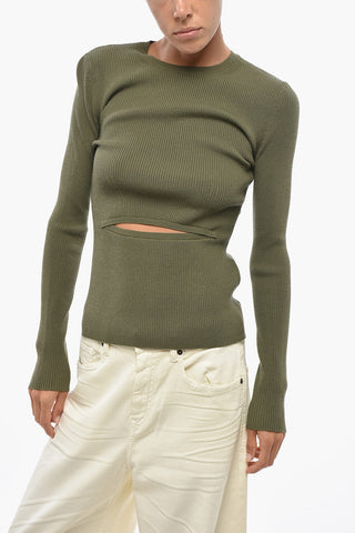 Ribbed Crewneck Top M-PERIS With Cut-Out Detail
