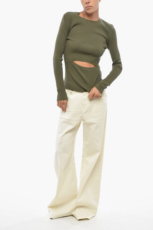 Ribbed Crewneck Top M-PERIS With Cut-Out Detail