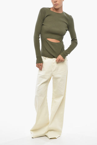 Ribbed Crewneck Top M-PERIS With Cut-Out Detail