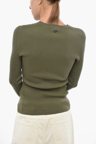 Ribbed Crewneck Top M-PERIS With Cut-Out Detail