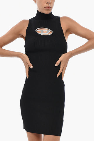 Ribbed Sheath Dress M-ONERVA With Silver Oval-D Detail