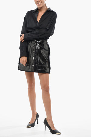 Shiny Faux Leather Mini Skirt O-NEILLIA With Faux Fur Details